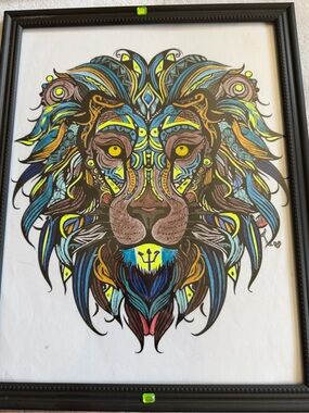 Colorful Tribal Lion Print — Framed Wall Art